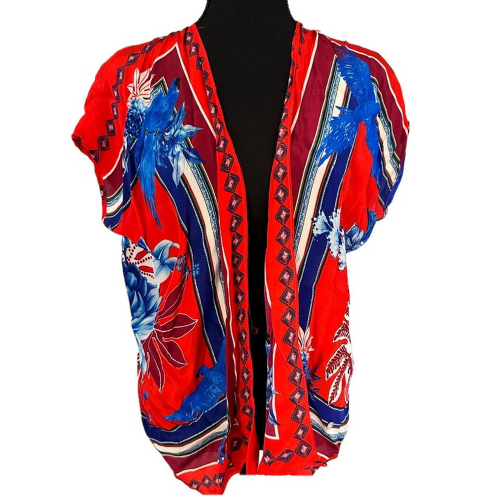 NWT FARM RIO MACAW SCARF OPEN FRONT SHORT SLEEVE BLOUSE - Picture 2 of 8